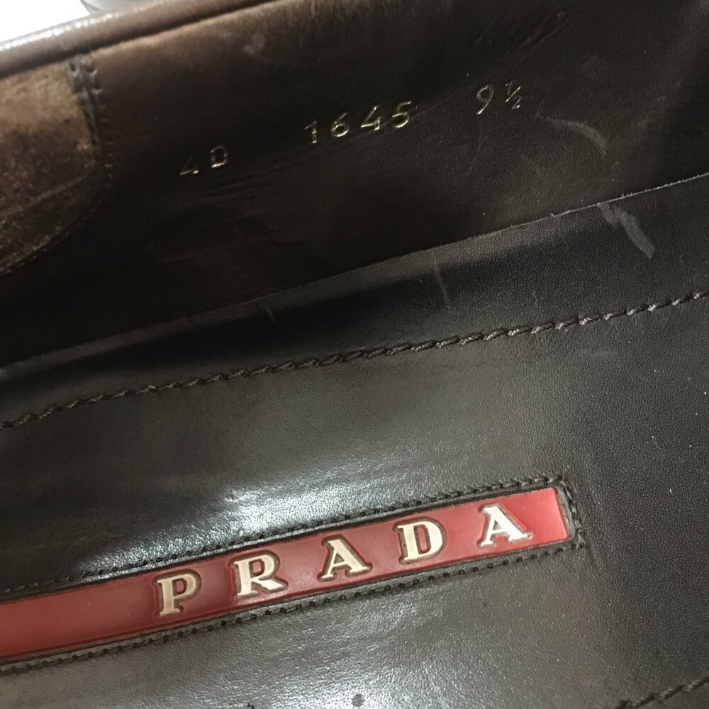 Prada Mens 9.5 Brown Leather Slip-On Loafers 1645 - Picture 7 of 9